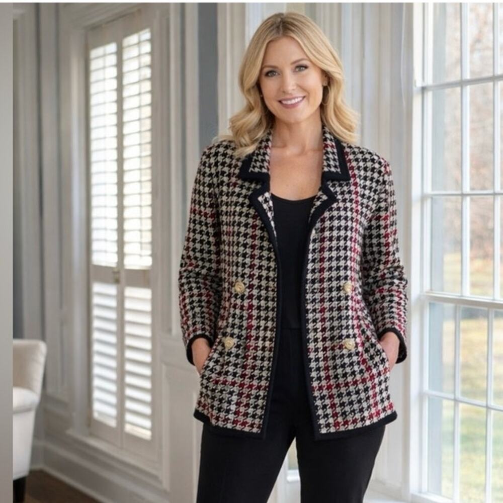 Anne Klein Houndstooth Double-Breasted Cardigan Blazer Size Large New